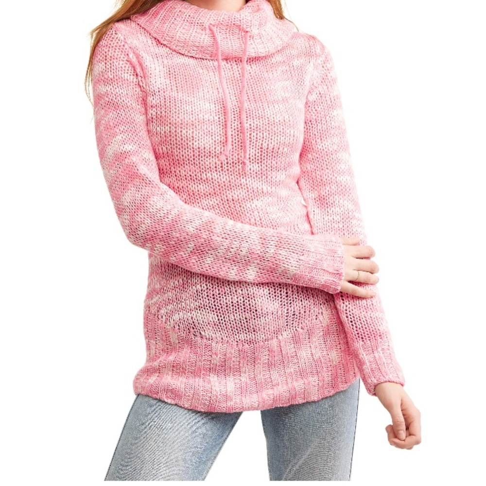 Eye candy junior waffle cowl neck hi-low  sweater